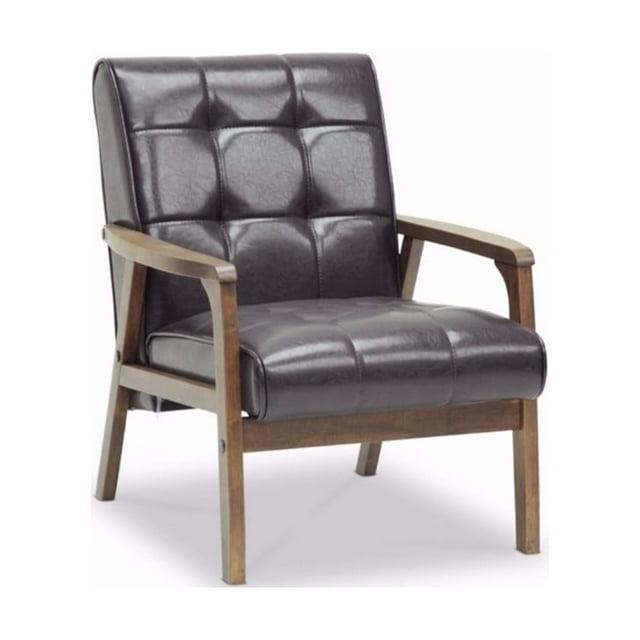 Baxton Studio Mid-Century Masterpieces Club Chair Brown: Upholstered Polyester, Wood Frame, Spot Clean