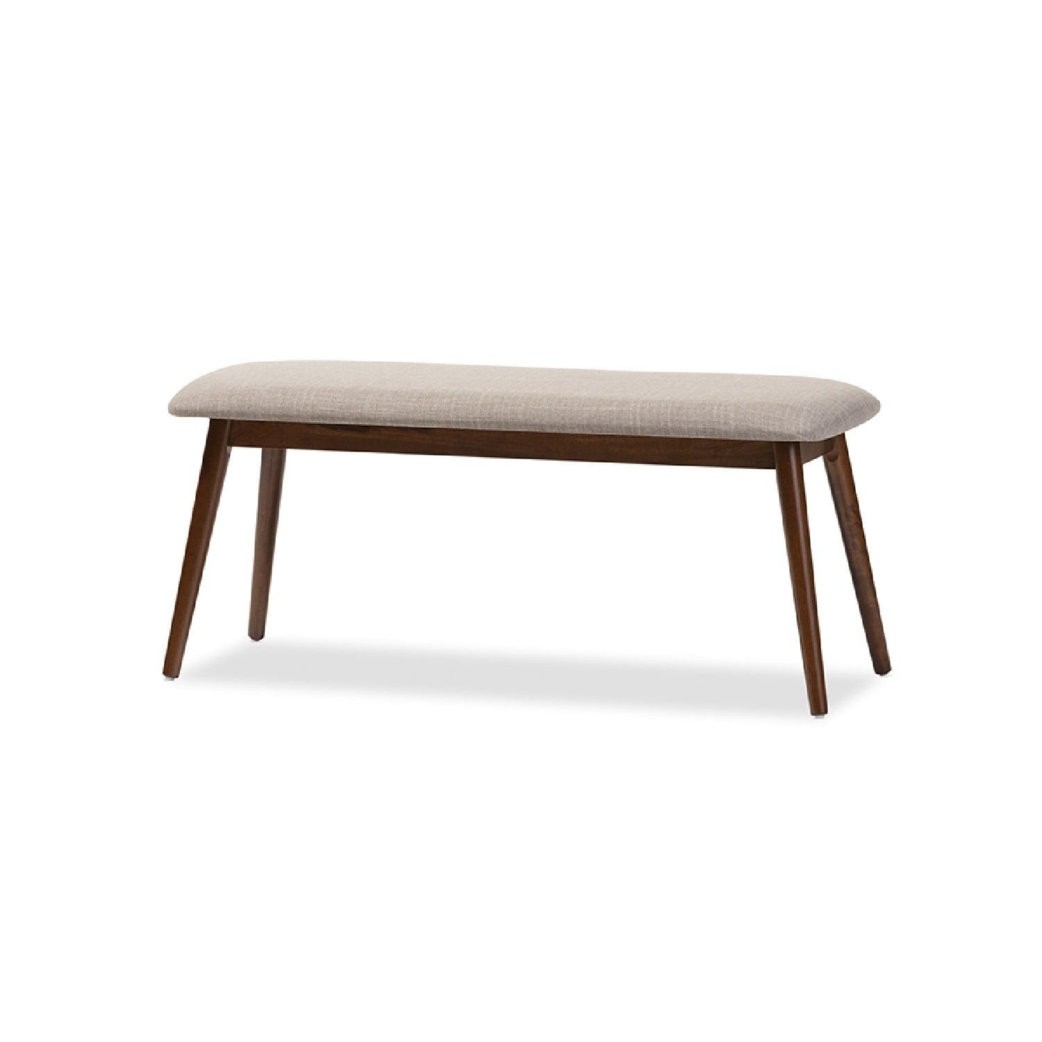 Flora Mid-Century Light Gray Upholstered Oak Dining Bench