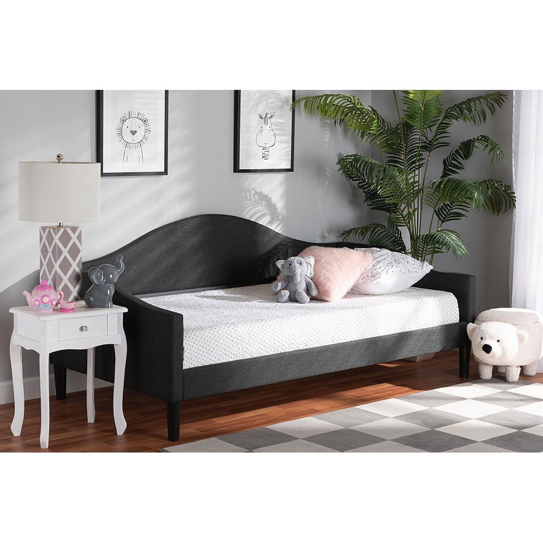 Charcoal Fabric Upholstered Full Daybed with Dark Brown Wood Frame