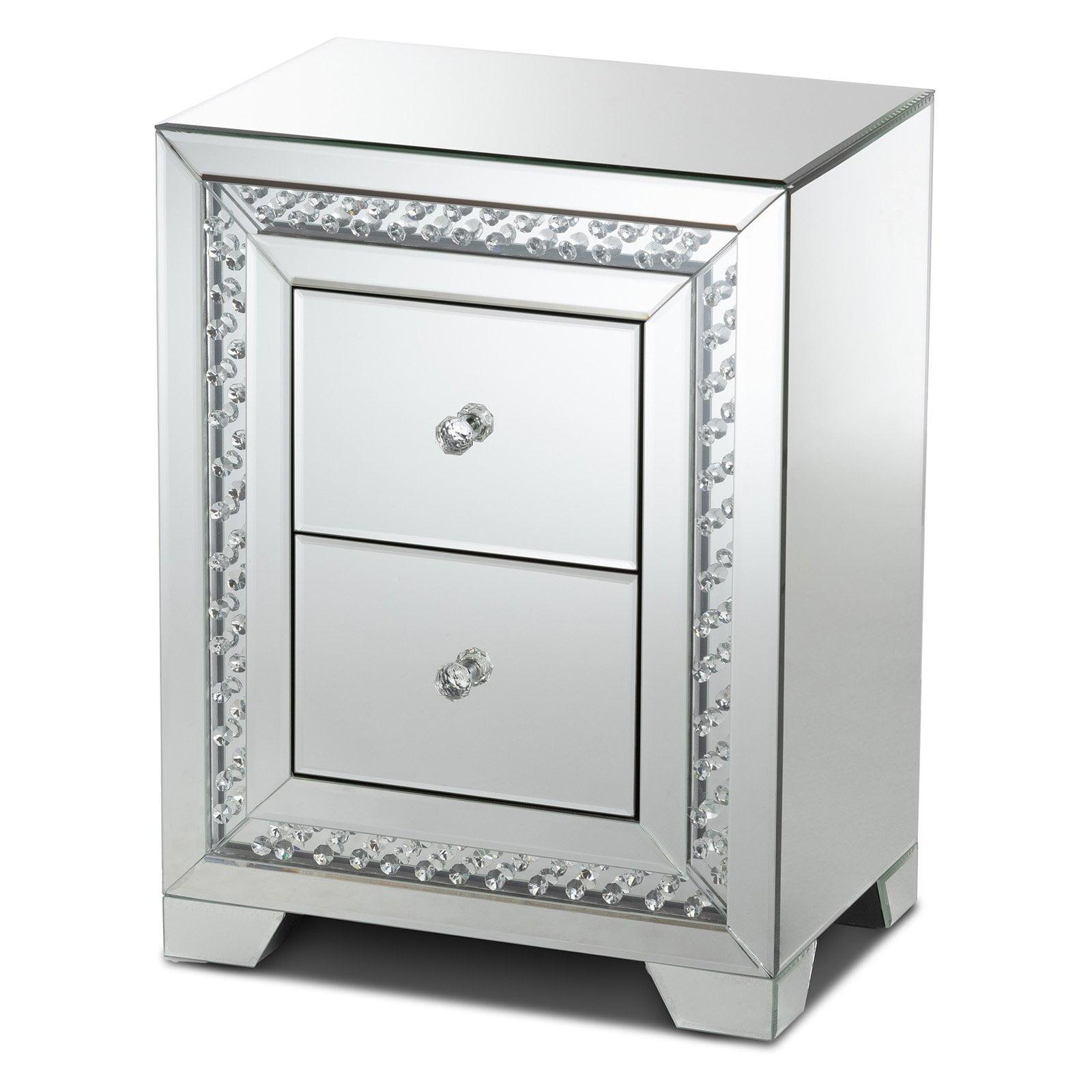 Mina Glamorous Mirrored Silver 3-Drawer End Table