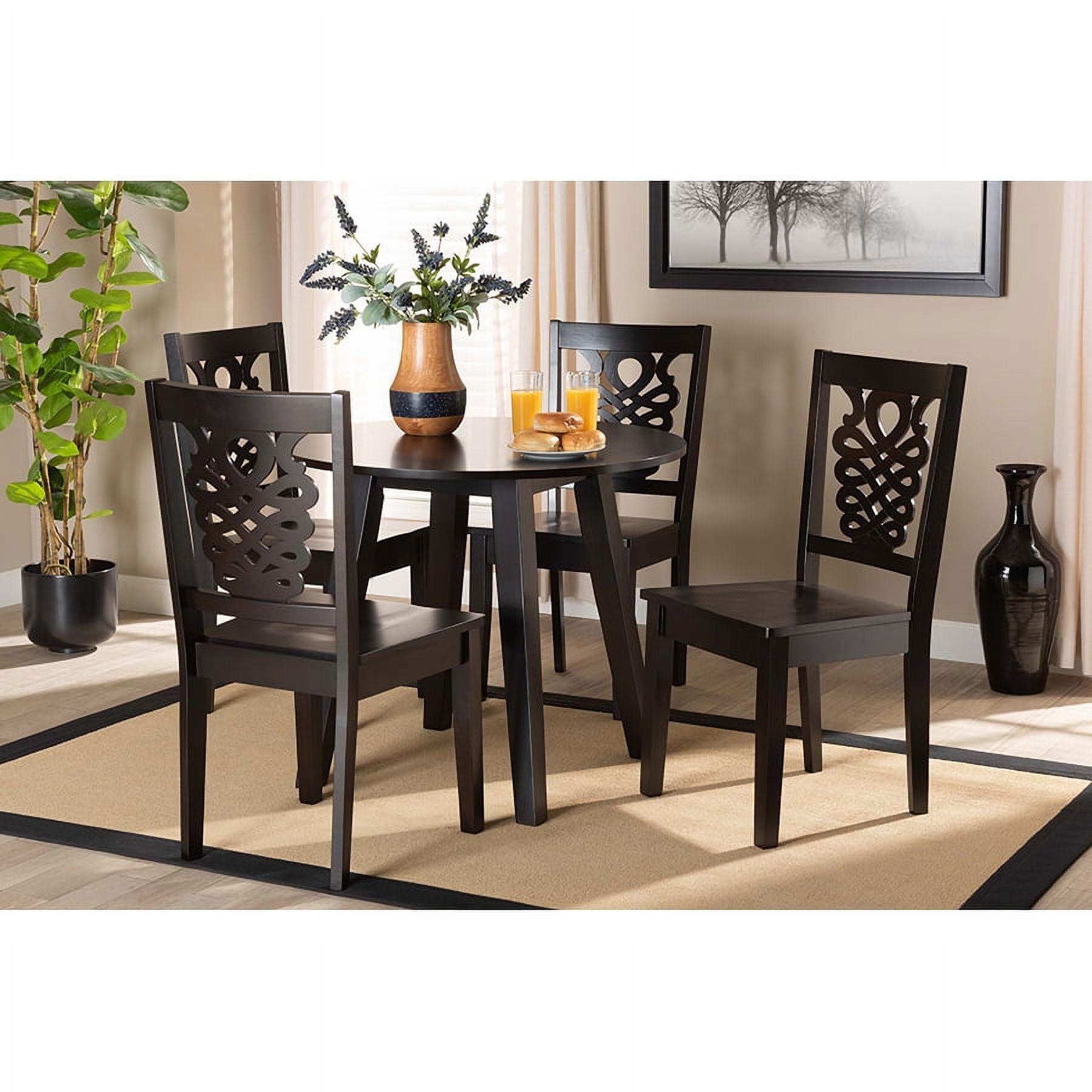 Mina Dark Brown Wood 5-Piece Dining Set with Geometric Cut-Out Chairs