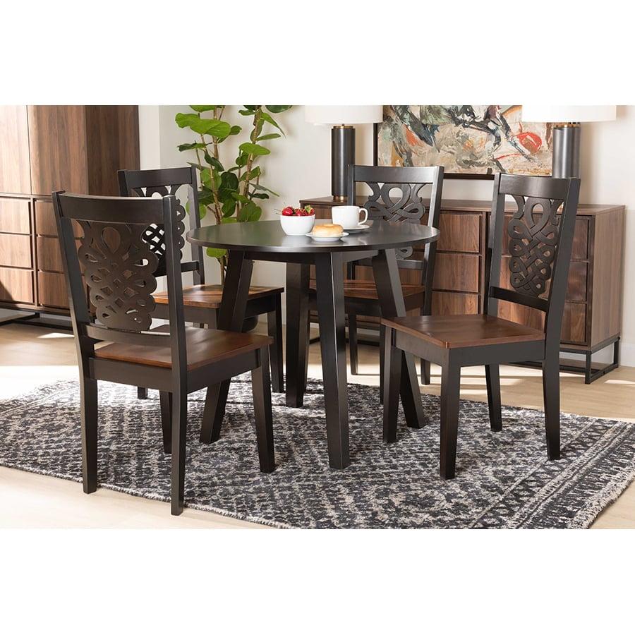 Elegant Two-Tone Dark and Walnut Brown Wood 5-Piece Dining Set