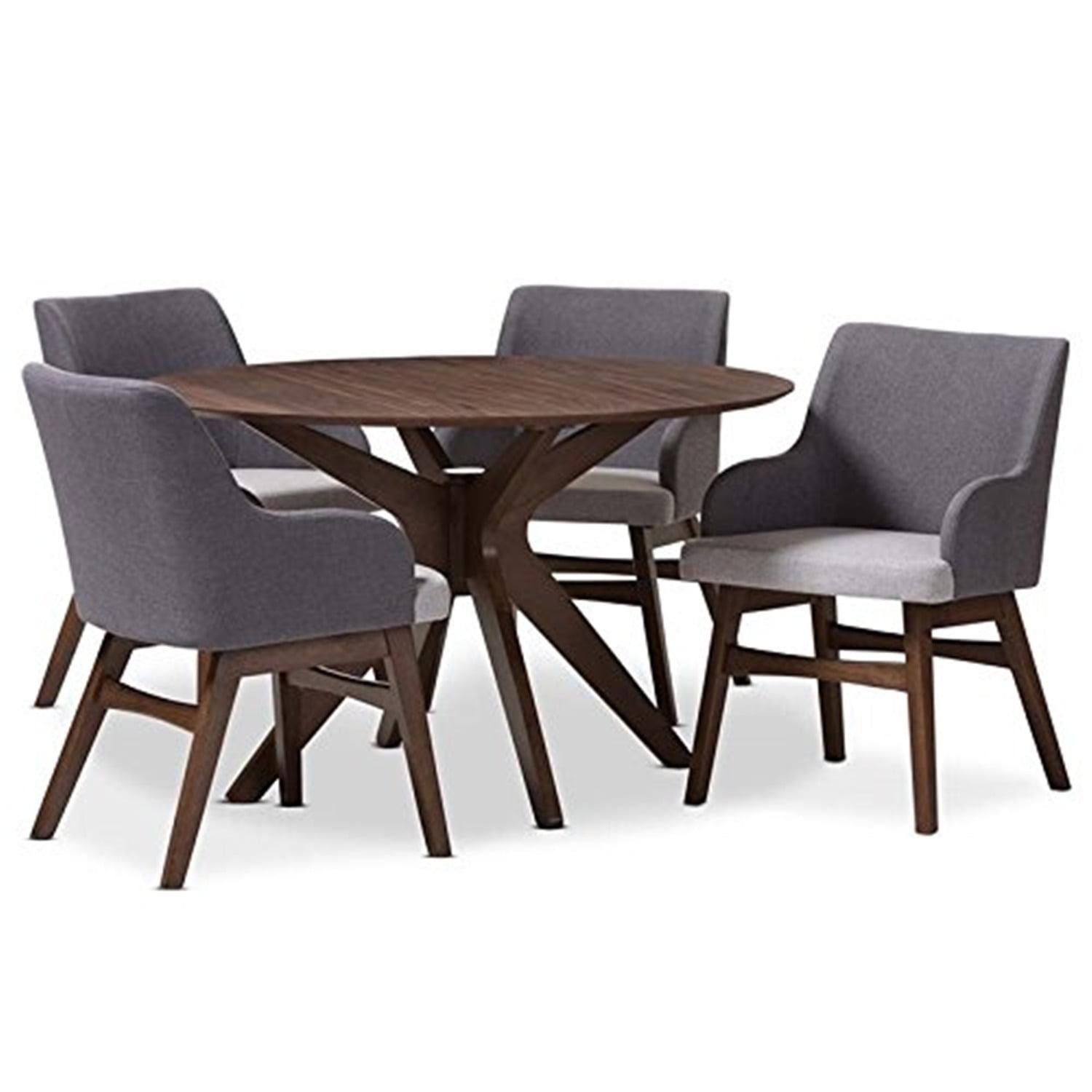 Monte 5-Piece Contemporary Grey/Walnut Round Dining Set