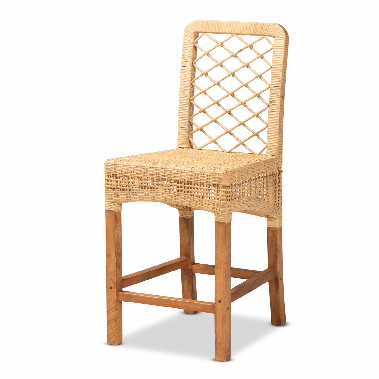 Moscow Natural Rattan and Mahogany Wood Counter Stool