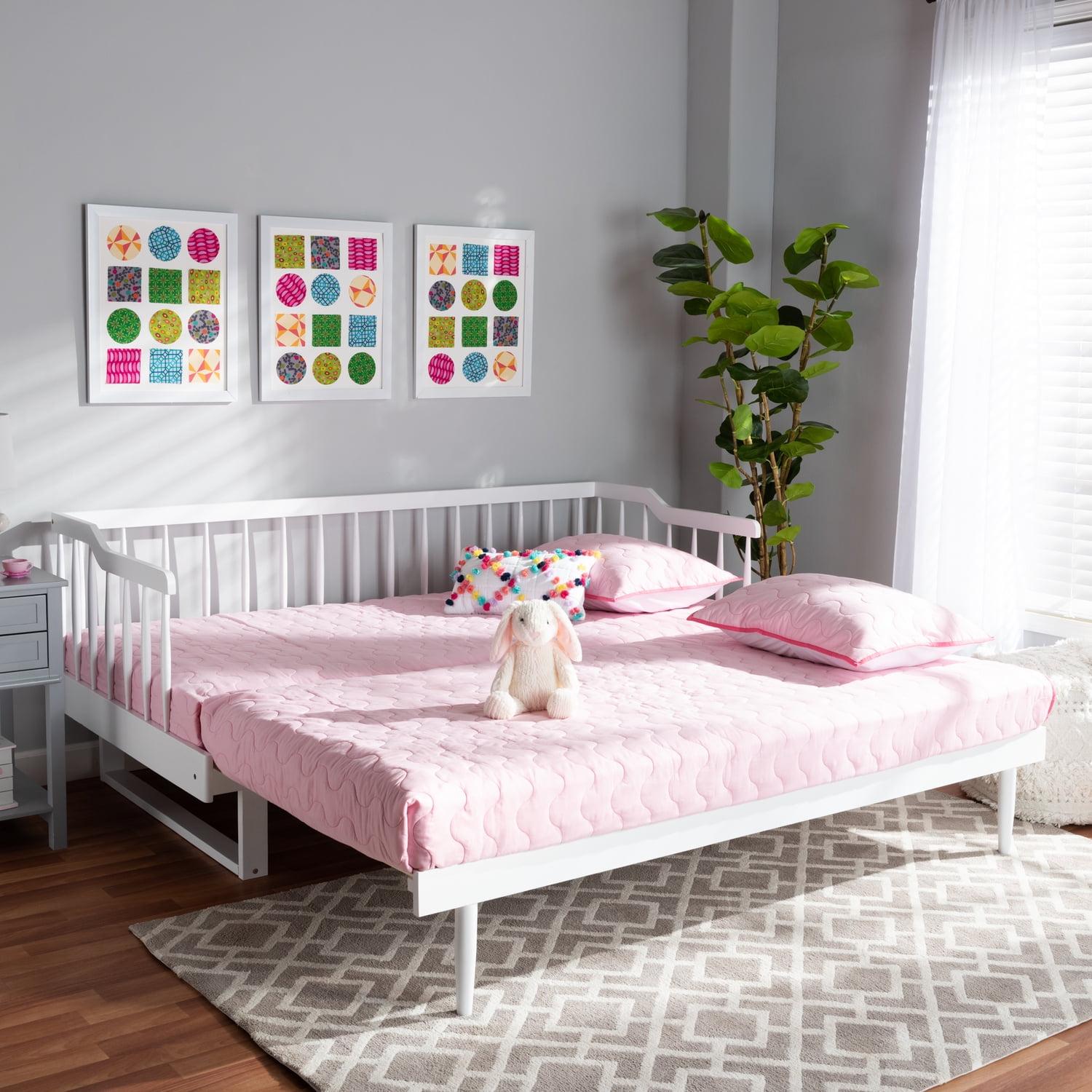 Baxton Studio Twin to King Muriel Expandable Spindle Daybed White : Contemporary Style, No Box Spring Needed