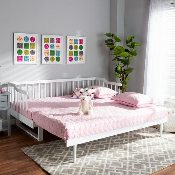 Baxton Studio Twin to King Muriel Expandable Spindle Daybed White : Contemporary Style, No Box Spring Needed