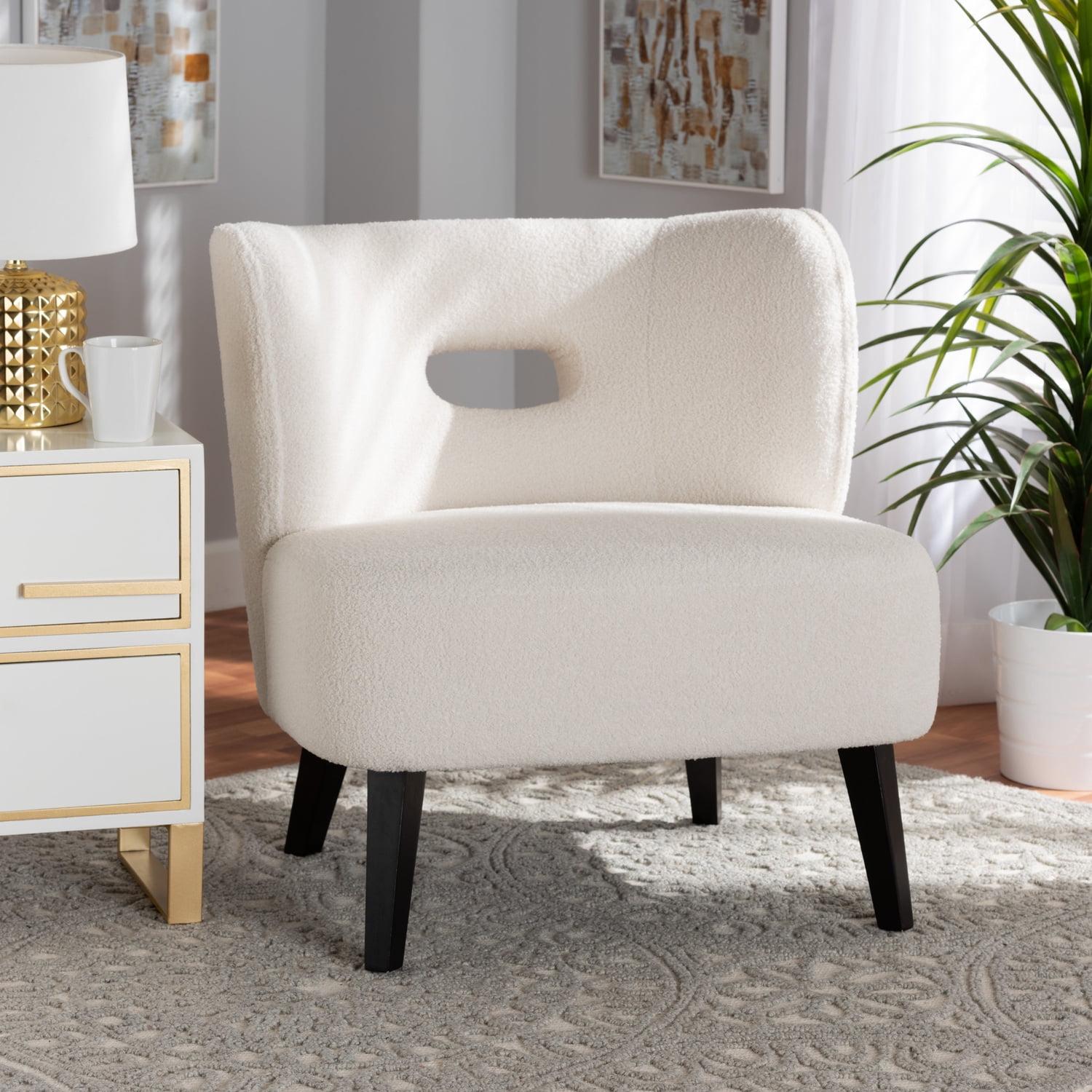 Baxton Studio Naara Modern and Contemporary Ivory Boucle Upholstered and Black Finished Wood Accent Chair