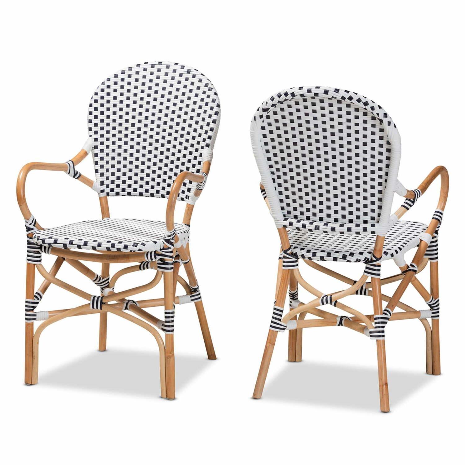 Bayou Breeze Cada Rattan Arm Chair in Black/White/Natural (Set of 2)