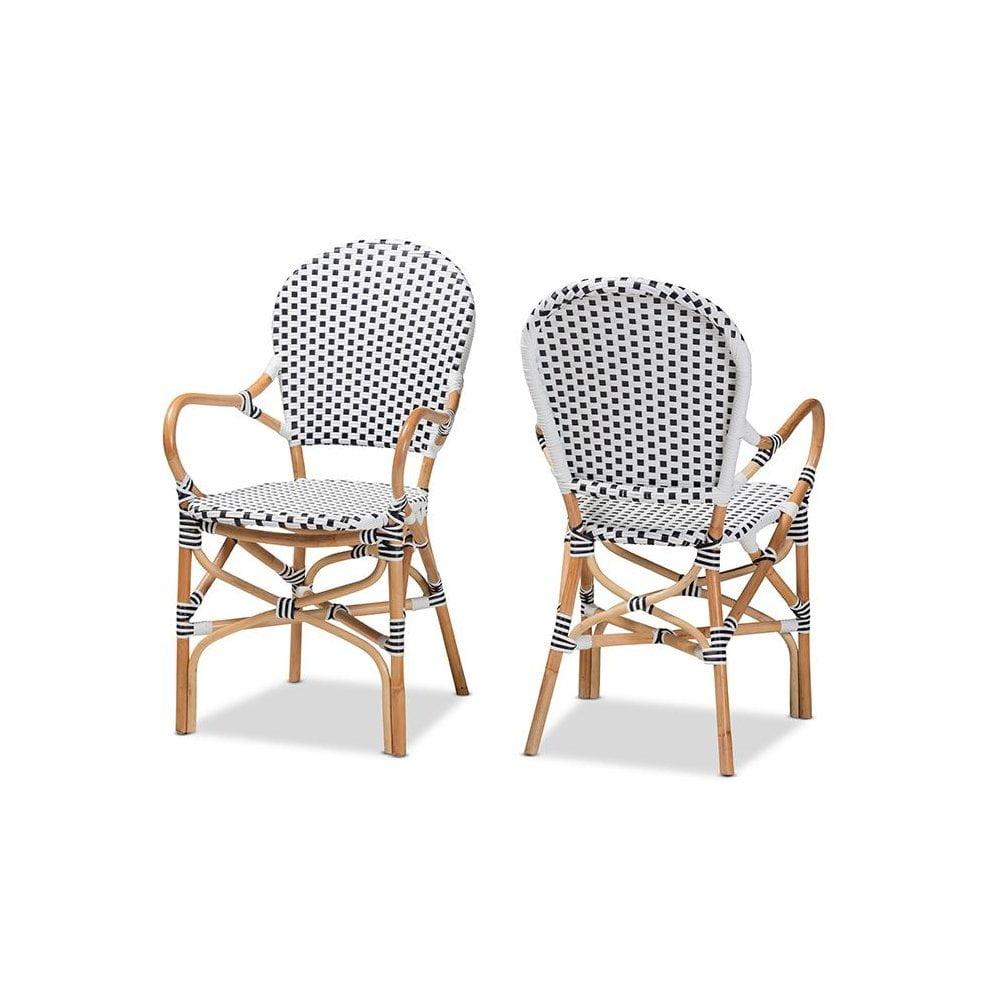 Bayou Breeze Cada Rattan Arm Chair in Black/White/Natural (Set of 2)