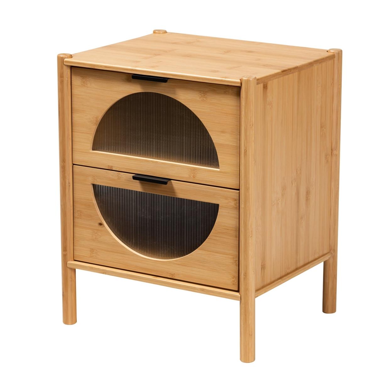 Naresh Natural Brown Bamboo Wood 2-Drawer Accent Table