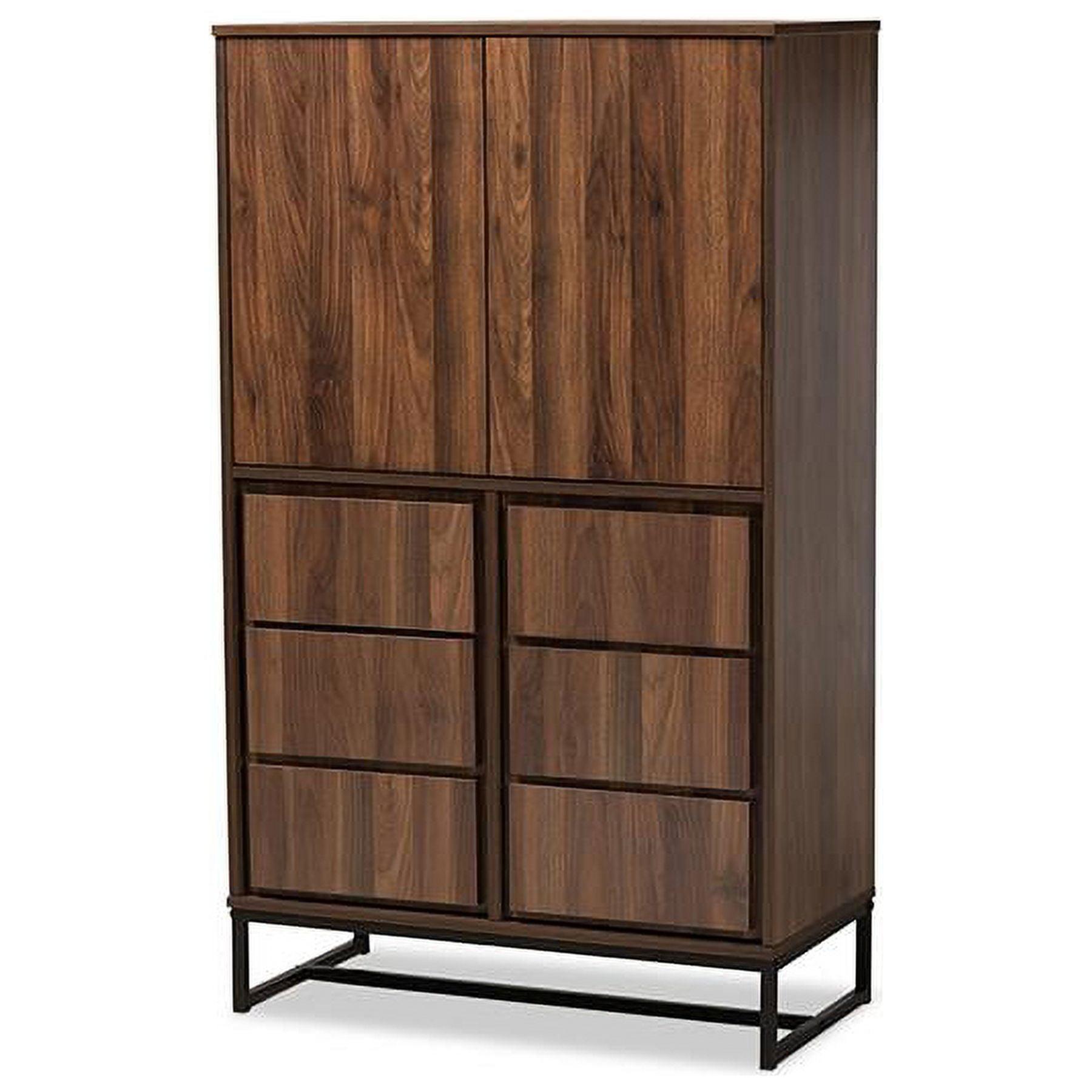 Neil Walnut Brown Wood and Black Metal Storage Cabinet