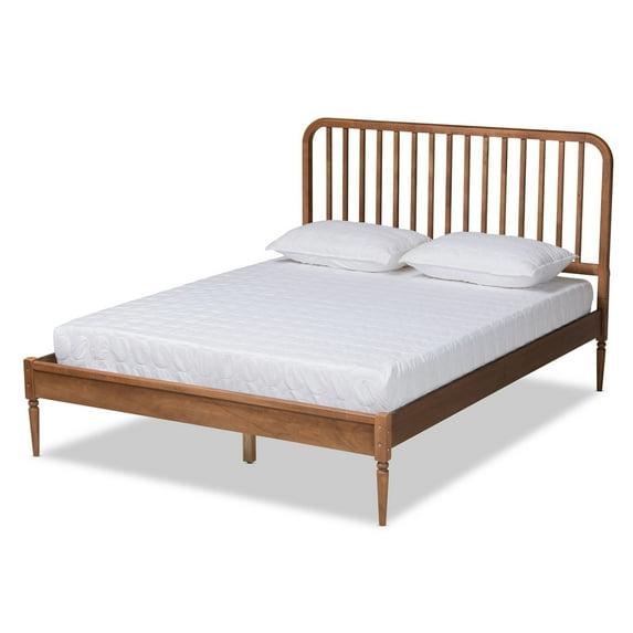 Full Neilan Wood Platform Bed Walnut Brown - Baxton Studio: Slatted Headboard, Turned Legs