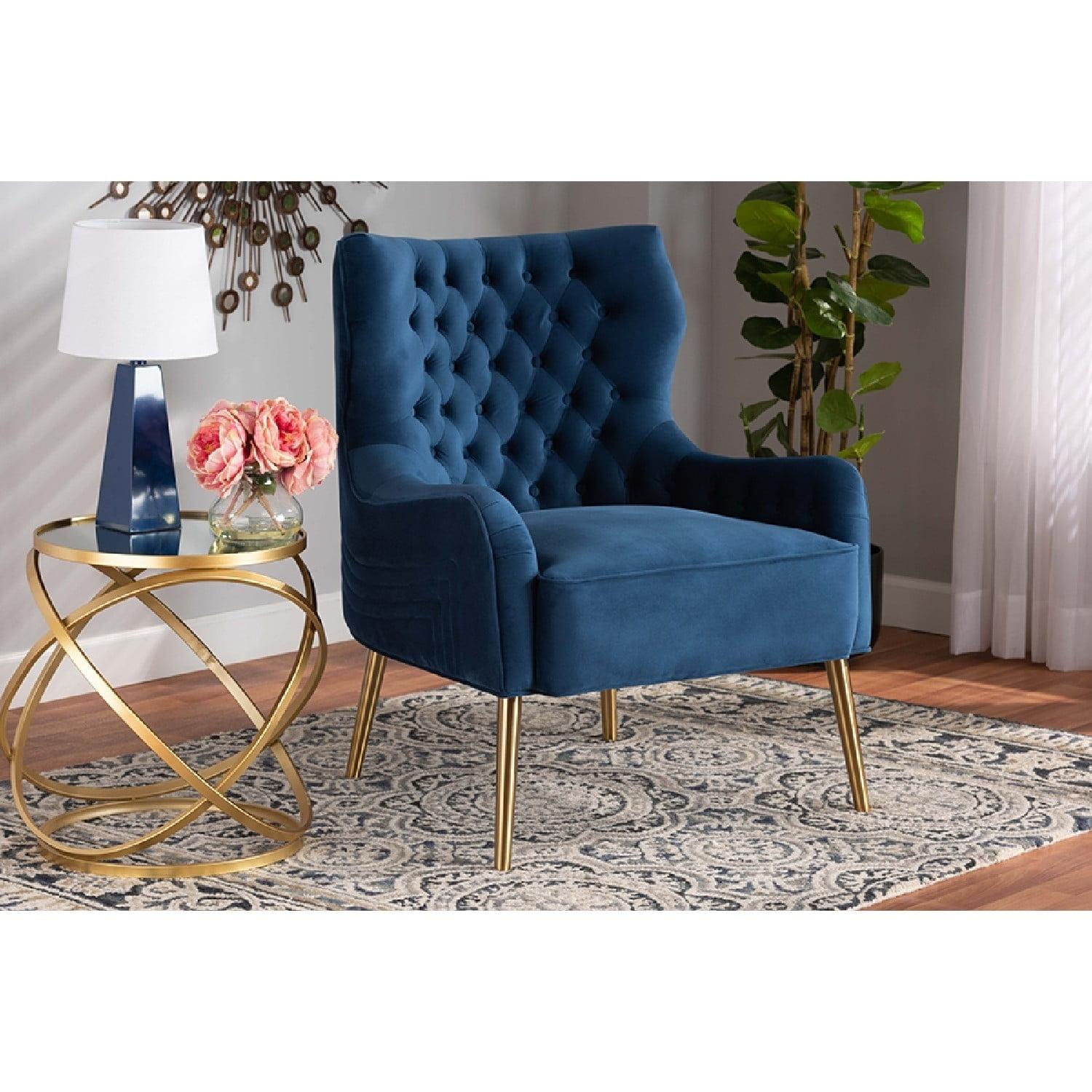 Nelson Metal Armchair Navy Blue/Gold - Baxton Studio