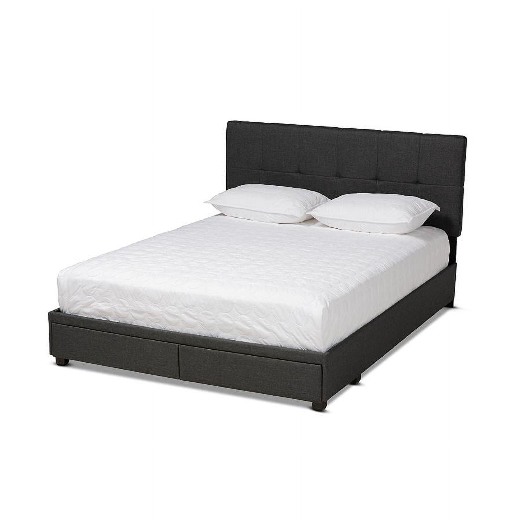 King Netti Fabric Upholstered 2 Drawer Platform Storage Bed - Baxton Studio: Linen-Like Texture, Modern Design