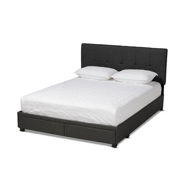 King Netti Fabric Upholstered 2 Drawer Platform Storage Bed - Baxton Studio: Linen-Like Texture, Modern Design