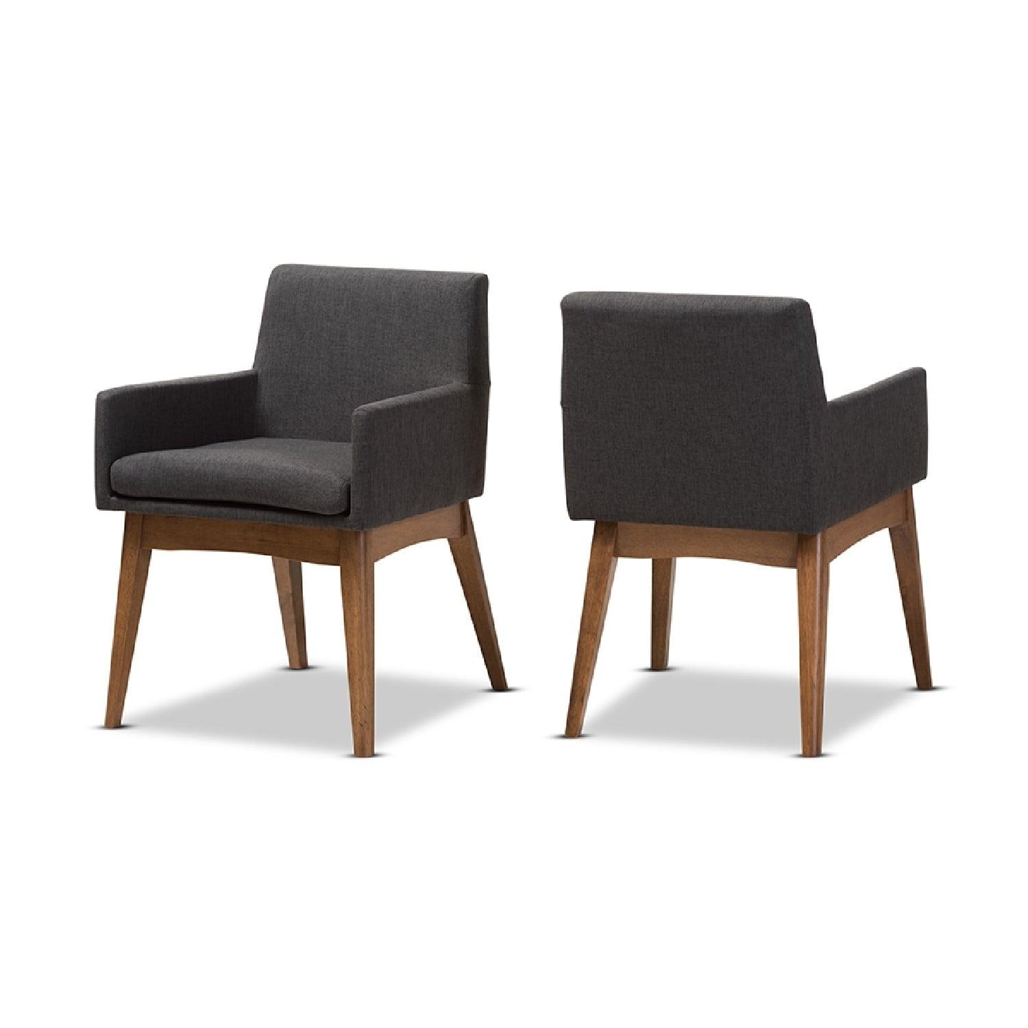 Highland Dark Grey Leather & Walnut Wood Upholstered Armchair