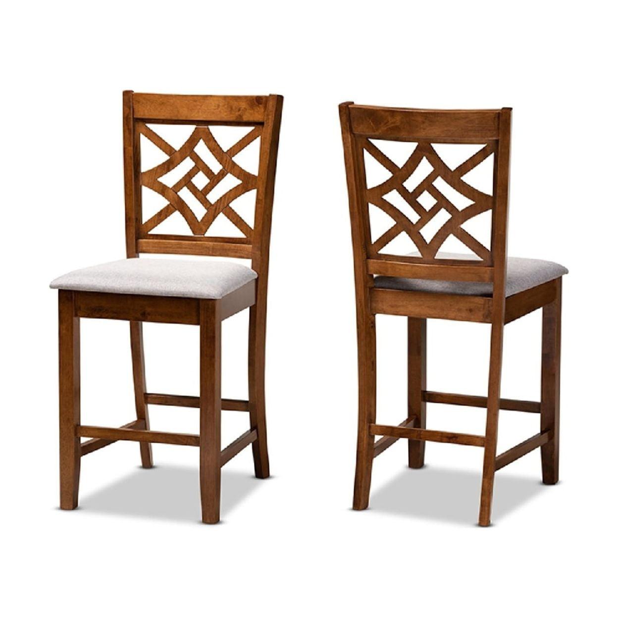 Nicolette Grey Fabric and Walnut Wood Counter Stools, Set of 2