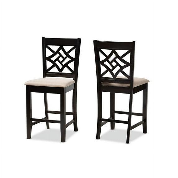 Baxton Studio Nicolette Sand Dark Brown Finished Wood 2-Piece Counter Stool Set