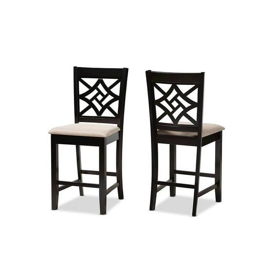 Baxton Studio Nicolette Sand Dark Brown Finished Wood 2-Piece Counter Stool Set