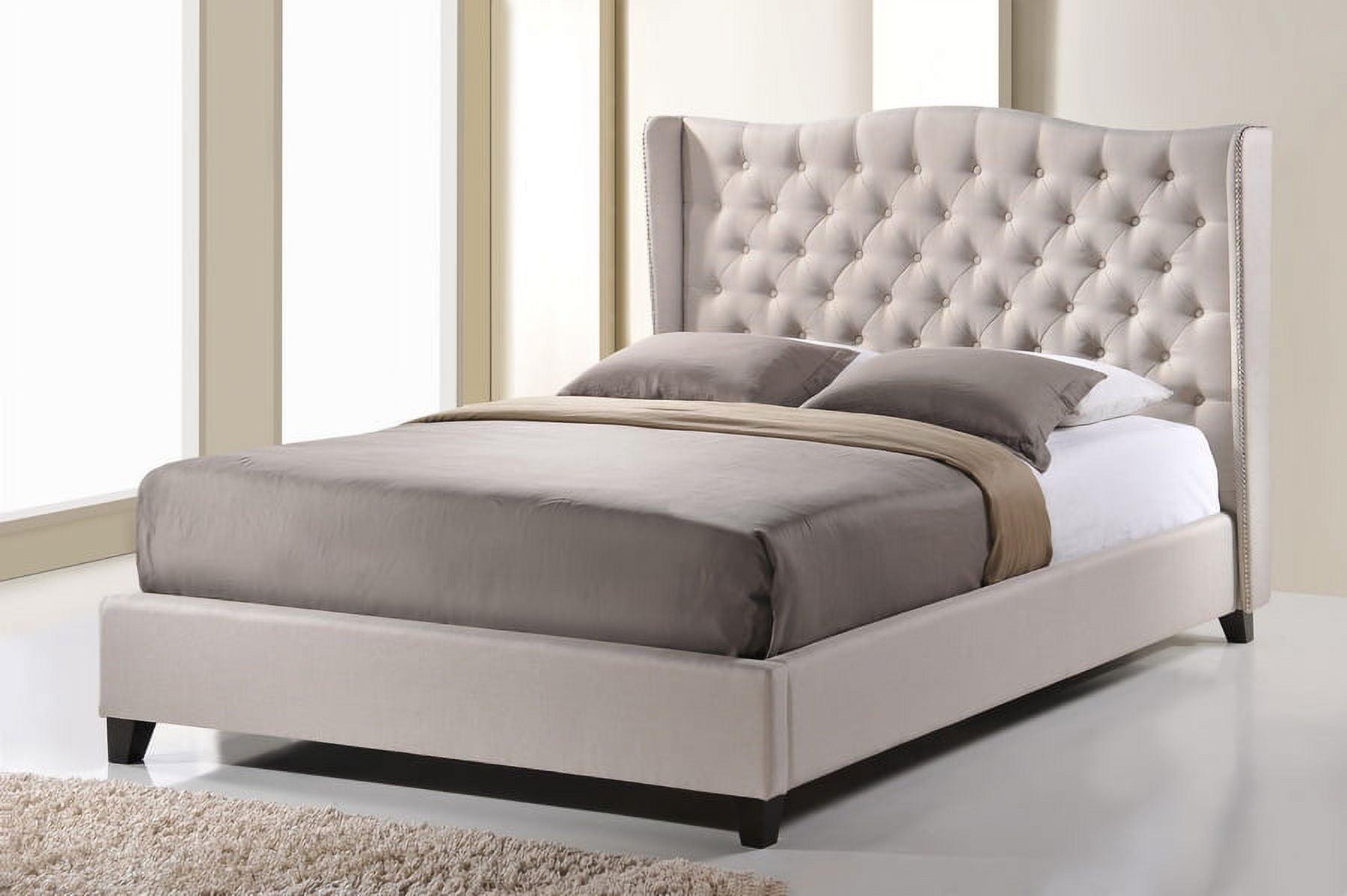 King Light Beige Linen Tufted Upholstered Platform Bed