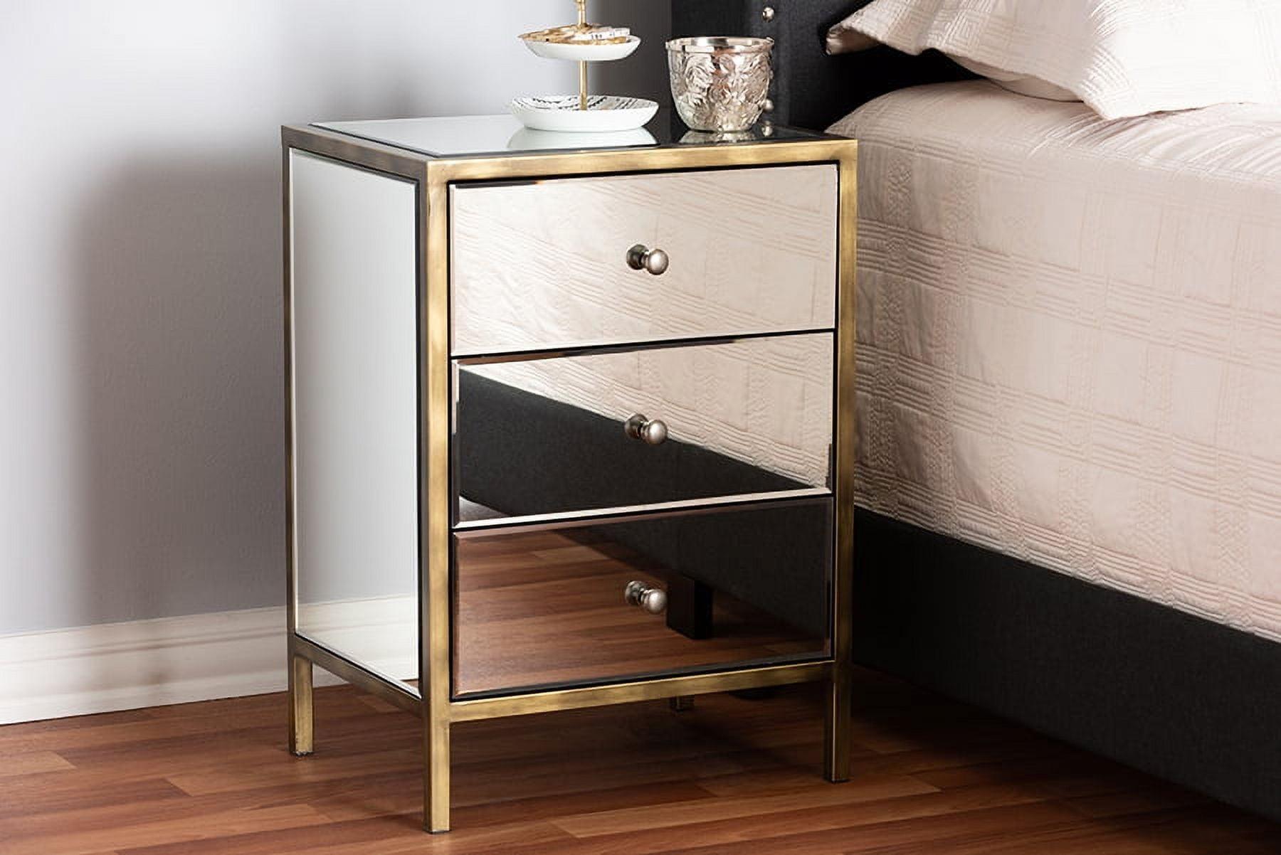 Nouria Mirrored 3 Drawer Nightstand Bedside Table Silver - BaxtonStudio