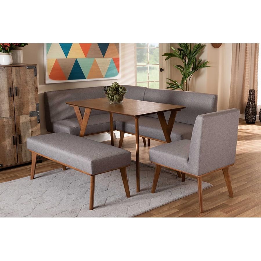 5pc Odessa Mid-Century Modern Dining Set: Corner Bench, Chairs & Table - Baxton Studio