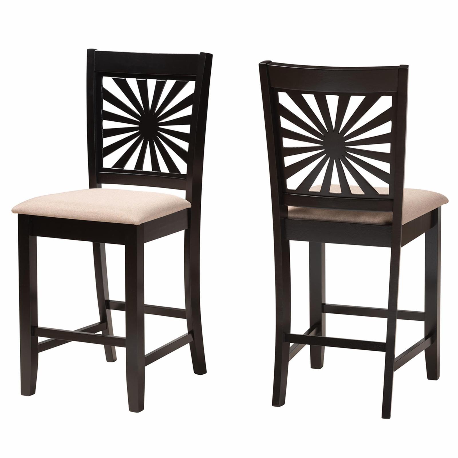 Olympia Beige Fabric and Espresso Brown Wood Counter Stool Set