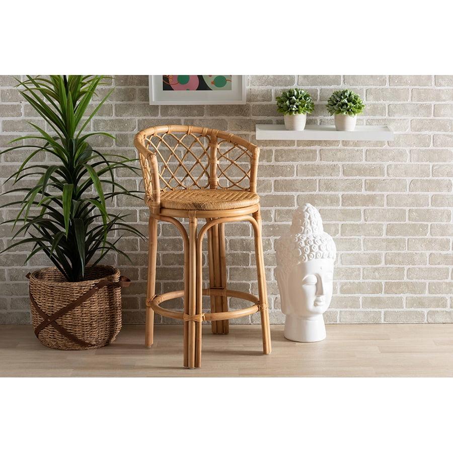 Orchard Rattan Counter Height Barstool Natural/Brown - bali & pari: Bohemian Style, No Assembly, 250lb Capacity