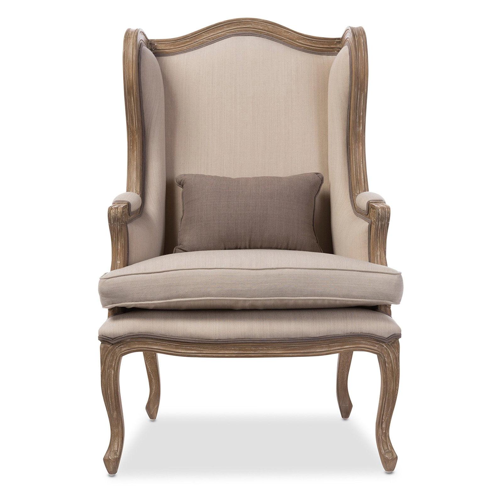 Majestic Beige Wingback Handcrafted Wood Accent Chair