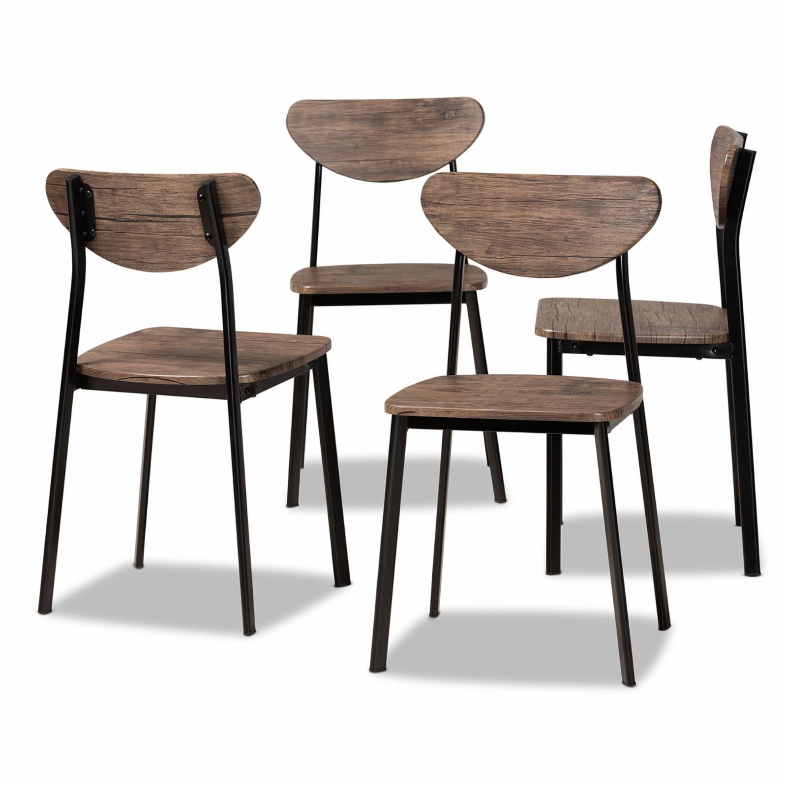 Walnut Brown and Black Metal Cane Dining Chairs Set