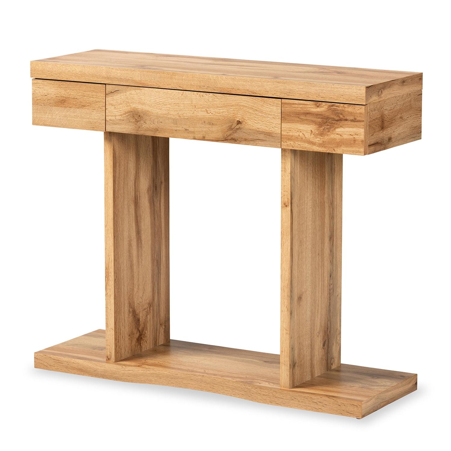 Otis Wood 3 Drawer Console Table Oak Brown - Baxton Studio: Sleek Storage, Modern Design, Space-Saving
