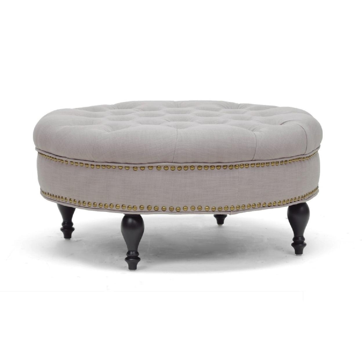 Baxton Studio Palfrey Beige Linen Modern Tufted Ottoman