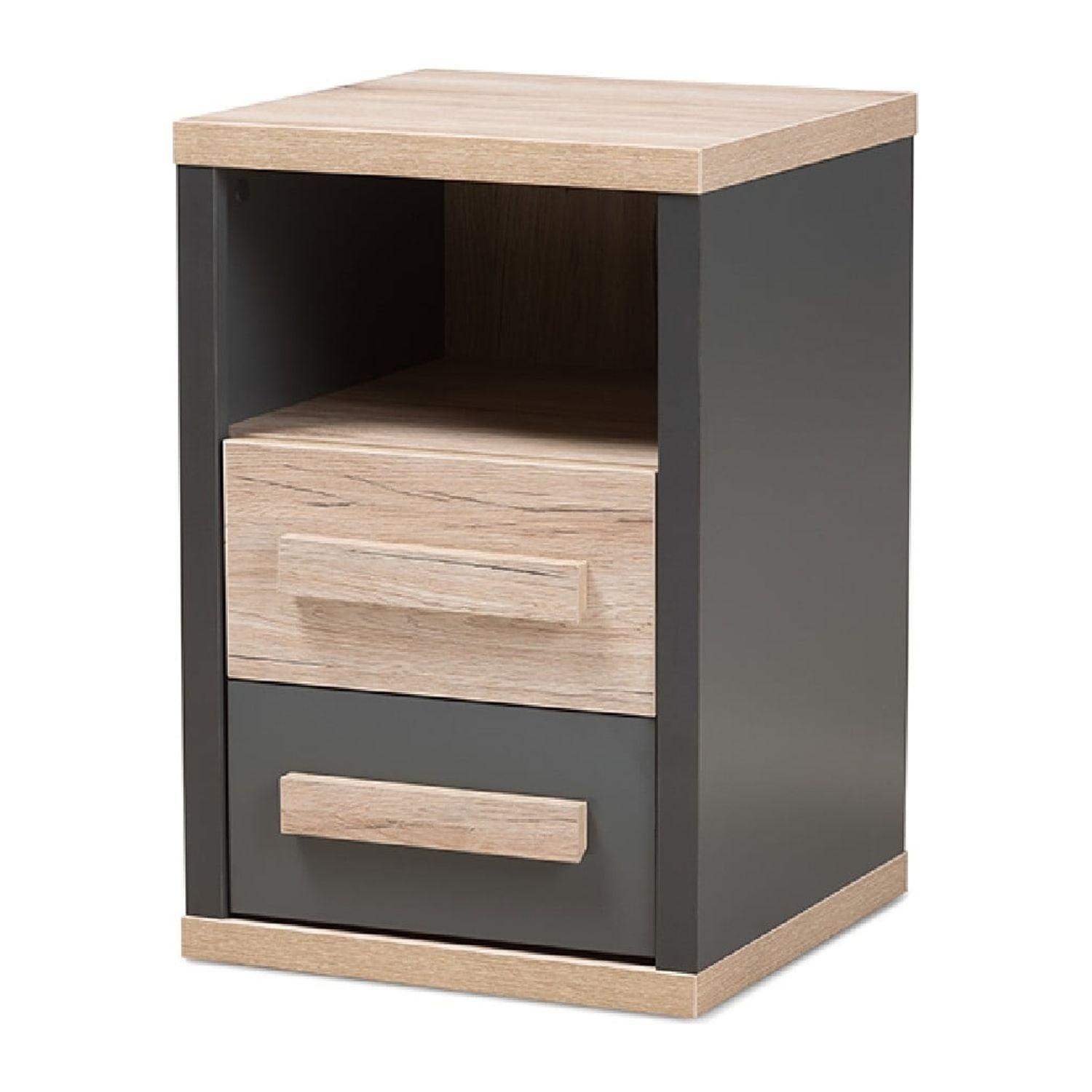 Pandora Two-Tone Gray and Oak 2 Drawer Nightstand