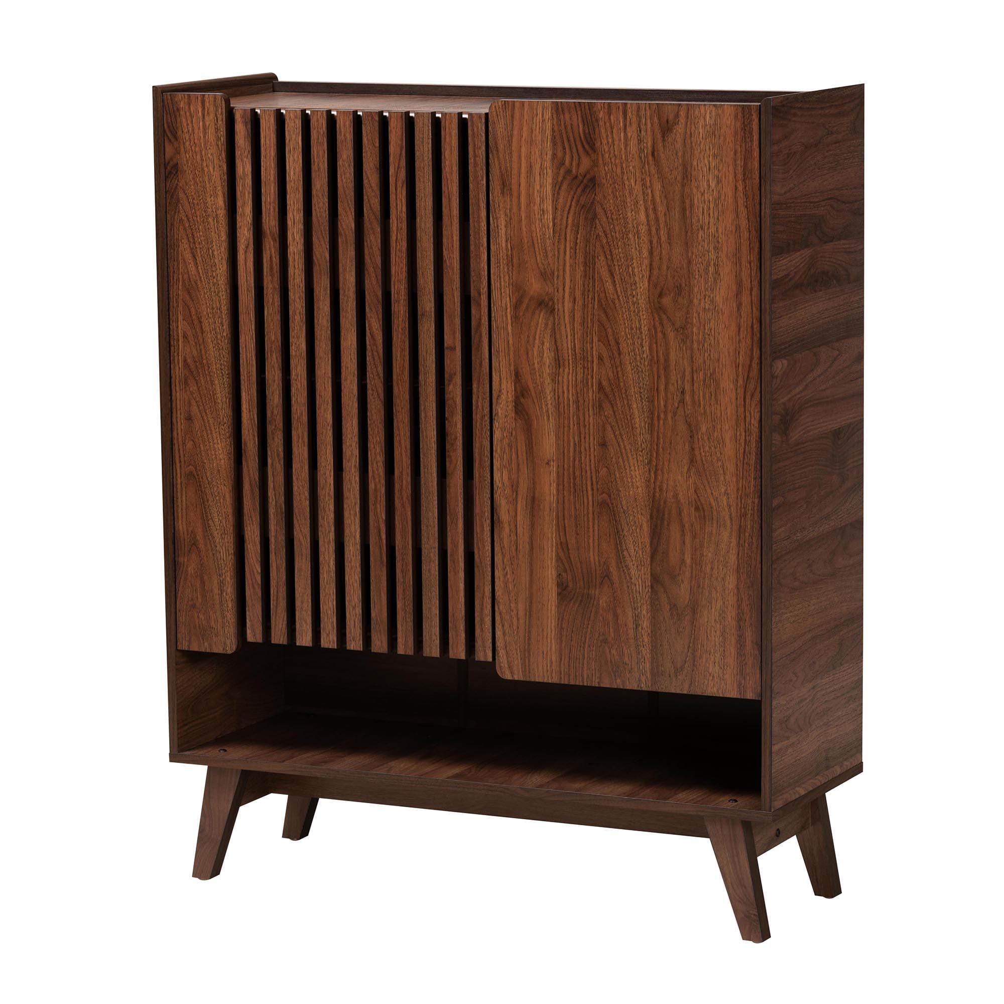 Paricia Mid-Century Modern Walnut Brown Wood Shoe Cabinet