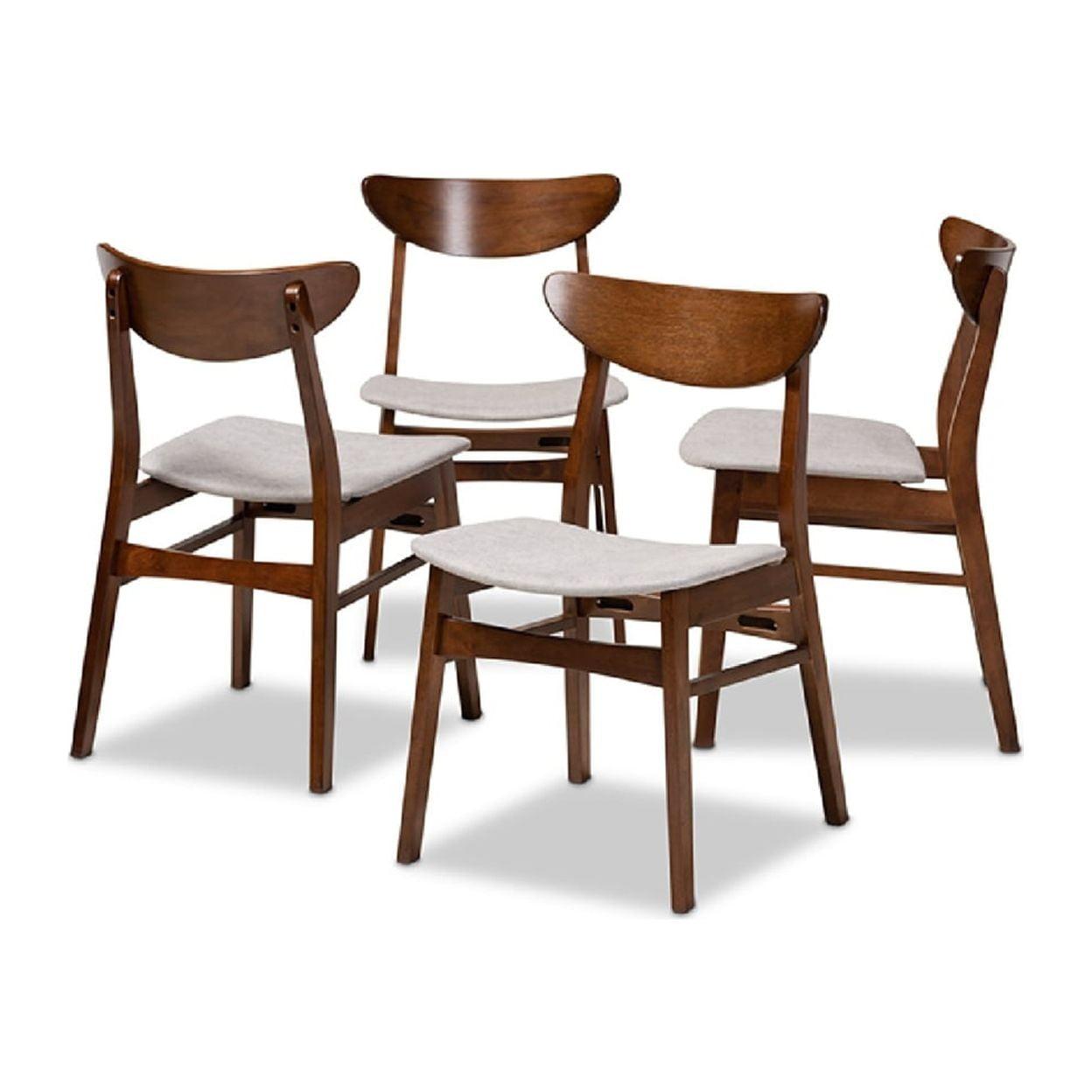 Set of 4 Parlin Light Grey Fabric and Walnut Wood Dining Chairs