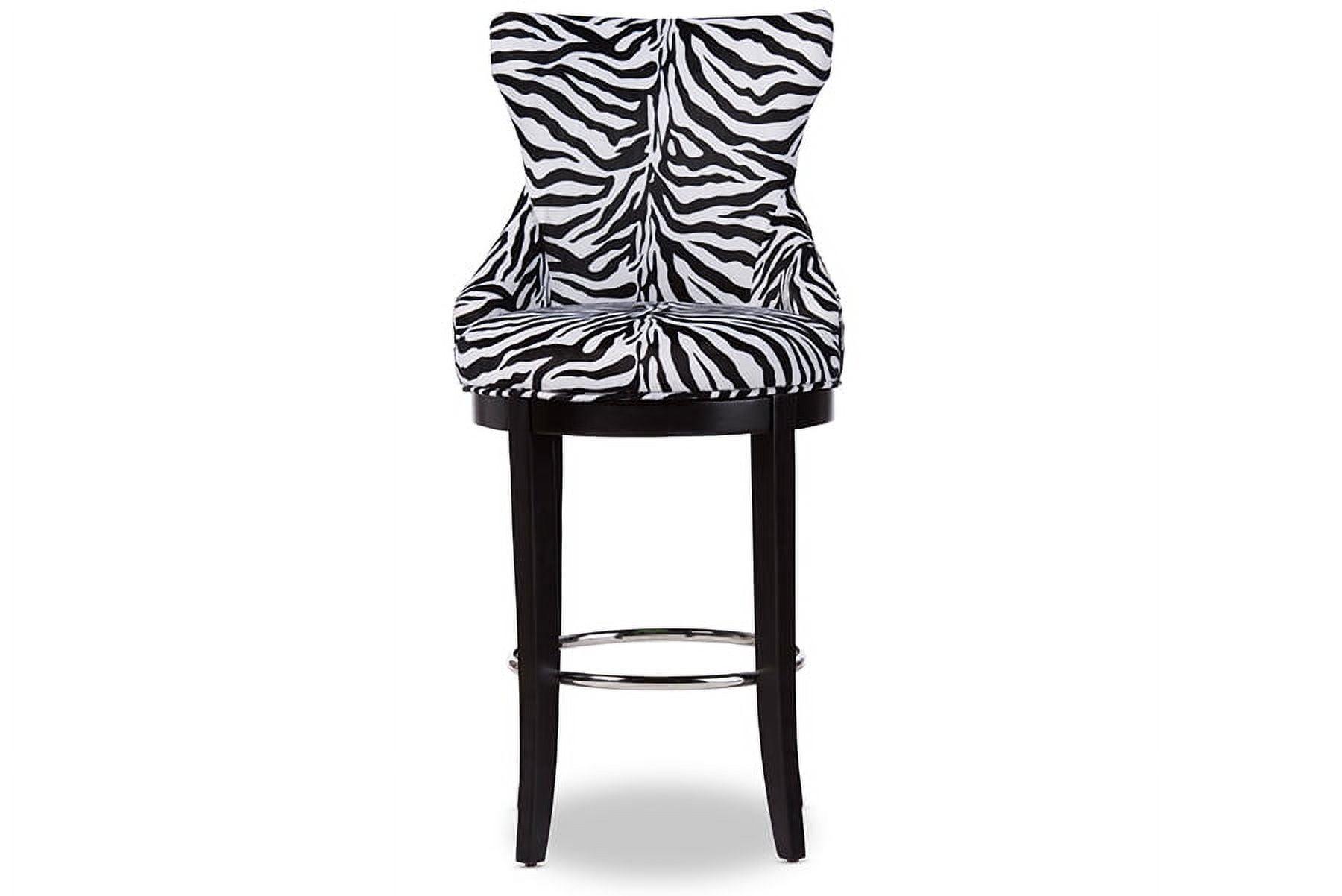 Baxton Studio Peace Modern and Contemporary Zebra Print Patterned Fabric Upholstered Barstool with Metal Footrest Beige: Plywood Frame