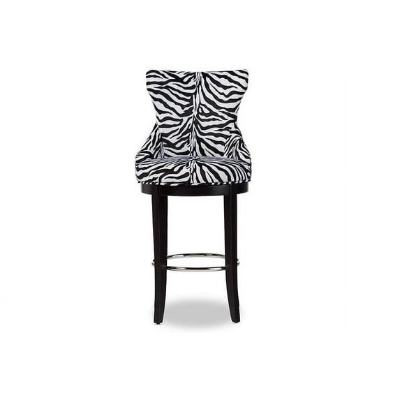 Baxton Studio Peace Modern and Contemporary Zebra Print Patterned Fabric Upholstered Barstool with Metal Footrest Beige: Plywood Frame