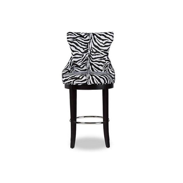 Baxton Studio Peace Modern and Contemporary Zebra Print Patterned Fabric Upholstered Barstool with Metal Footrest Beige: Plywood Frame
