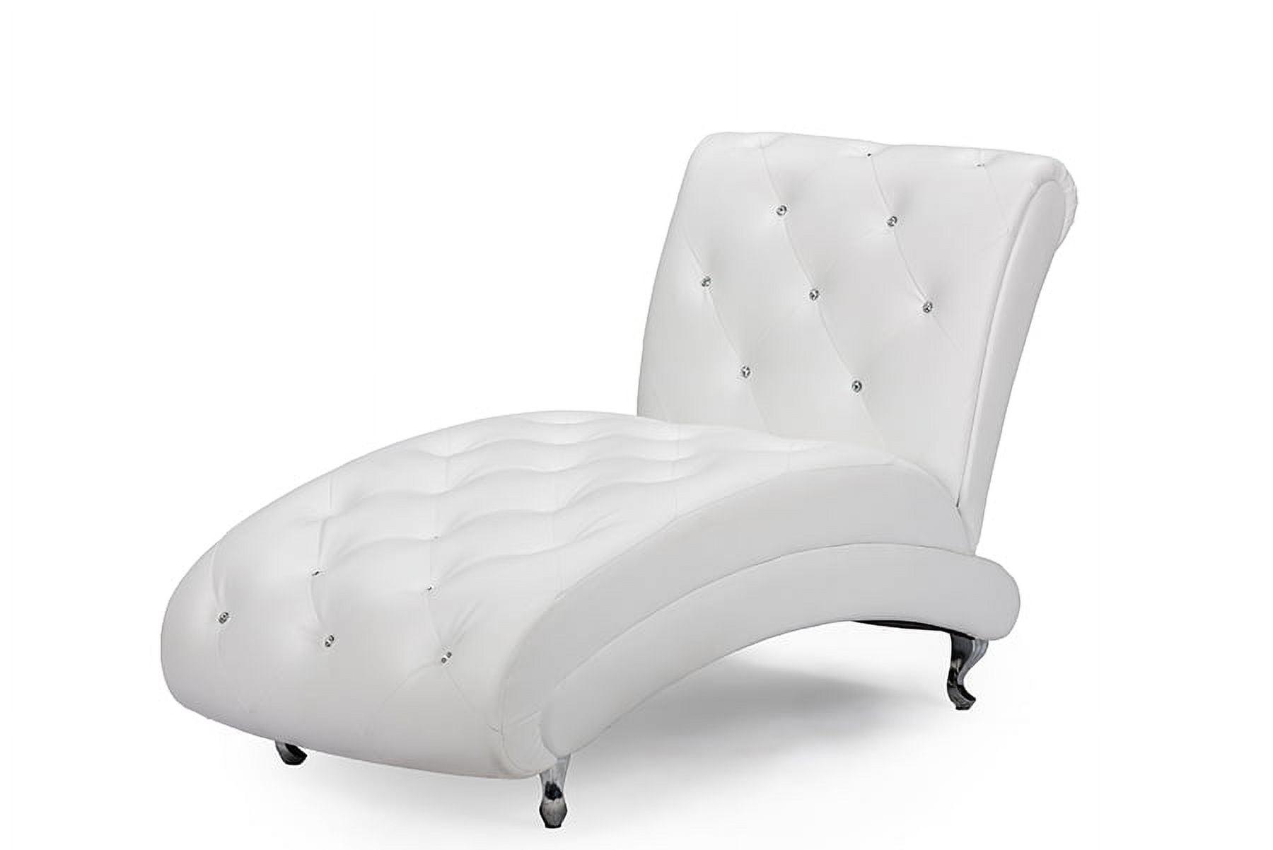 Pease Contemporary Faux Leather Upholstered Crystal Button Tufted Chaise Lounge White - Baxton Studio