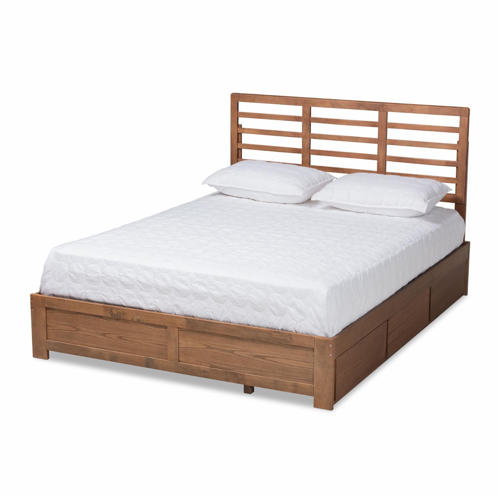 Ash Walnut King Size Wood Frame Upholstered Storage Bed with 3 Drawers