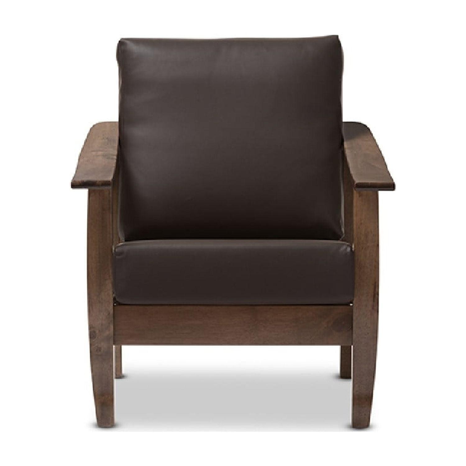 Eco-Friendly Mid-Century Modern Brown Faux Leather Accent Chair
