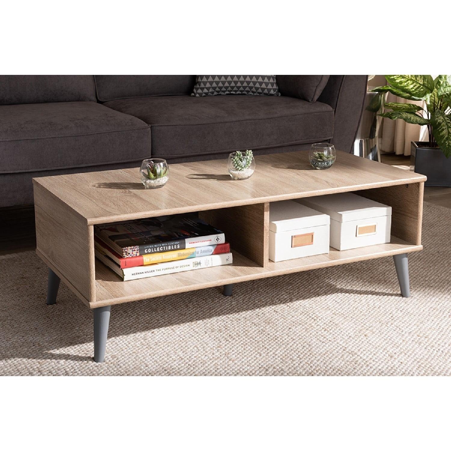 Pierre Oak Brown and Gray Mid-Century Modern Coffee Table