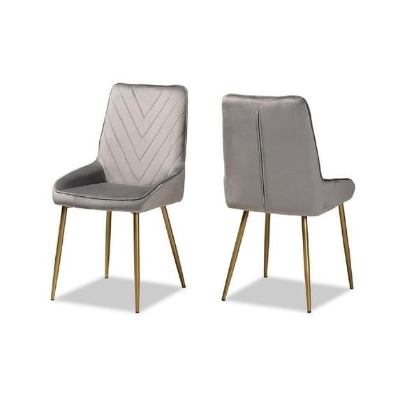 2pc Priscilla Velvet Fabric Upholstered Metal Dining Chair Set Gray/Gold - Baxton Studio