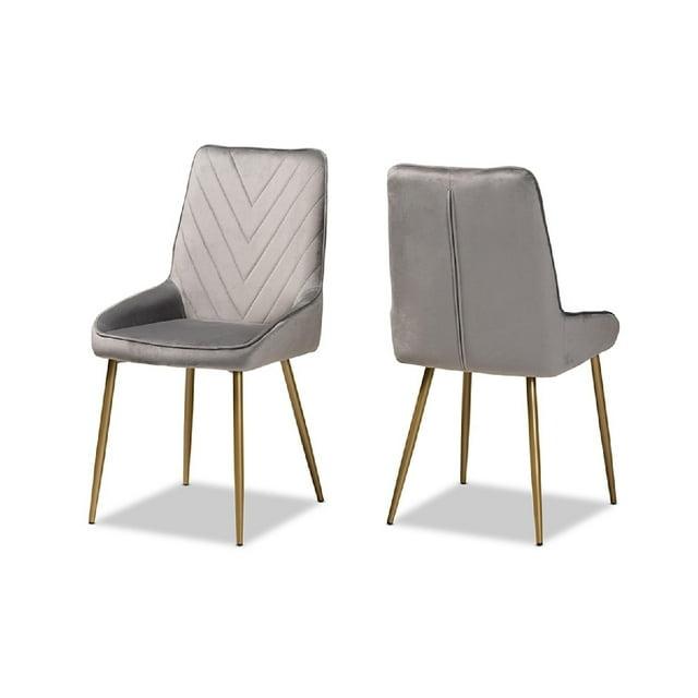 2pc Priscilla Velvet Fabric Upholstered Metal Dining Chair Set Gray/Gold - Baxton Studio