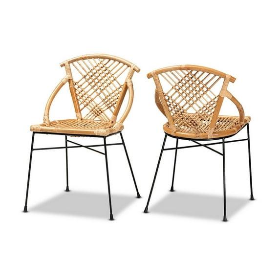 Bayou Breeze Slat Back Rattan Side Chair in Natural Brown (Set of 2)