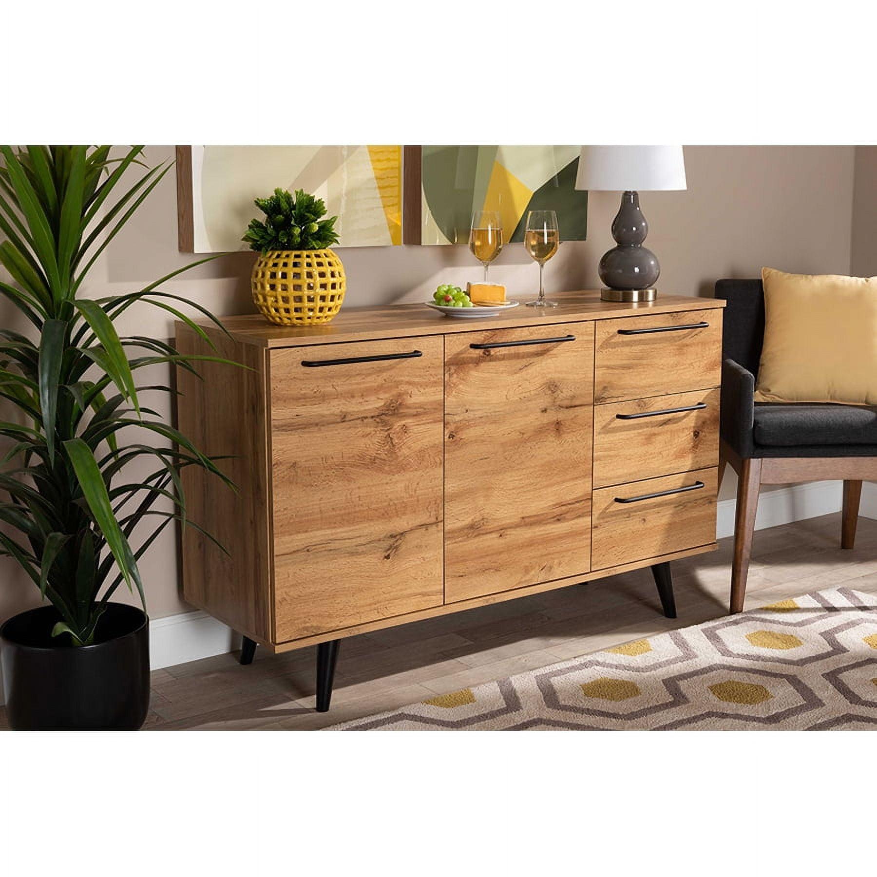 Radley Oak Brown and Black Metal 3-Drawer Sideboard Buffet