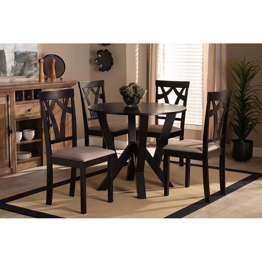 Reagan Sand Fabric & Dark Brown Wood 5-Piece Dining Set