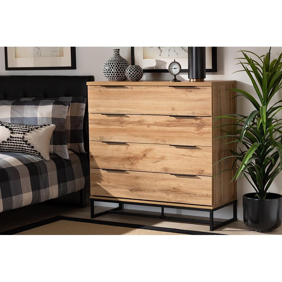 Reid Oak and Black Industrial 4-Drawer Dresser