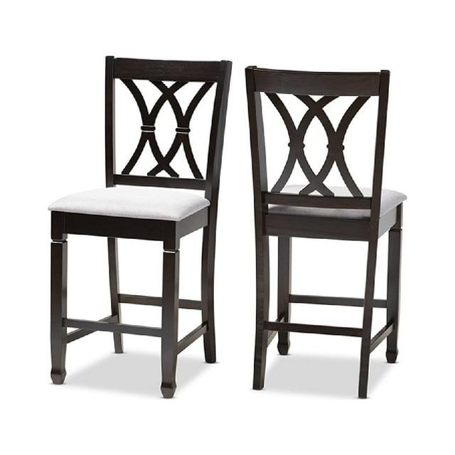 Set of 2 Reneau Finished Wood Counter Height Barstools - Baxton Studio: Upholstered, Rubberwood Frame