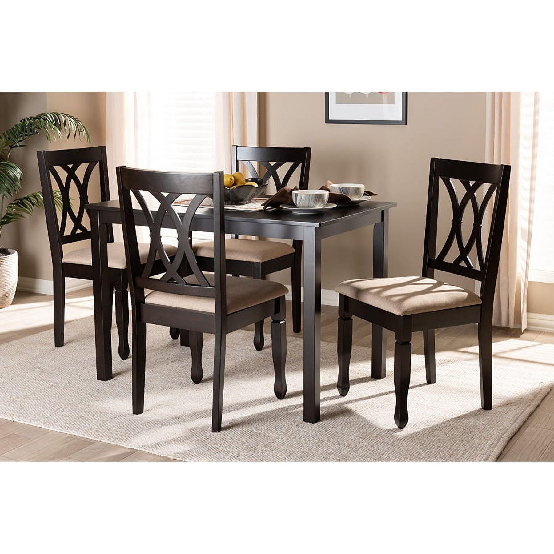 Espresso Brown and Sand Fabric 5-Piece Dining Set with Cut-Out Chair Design